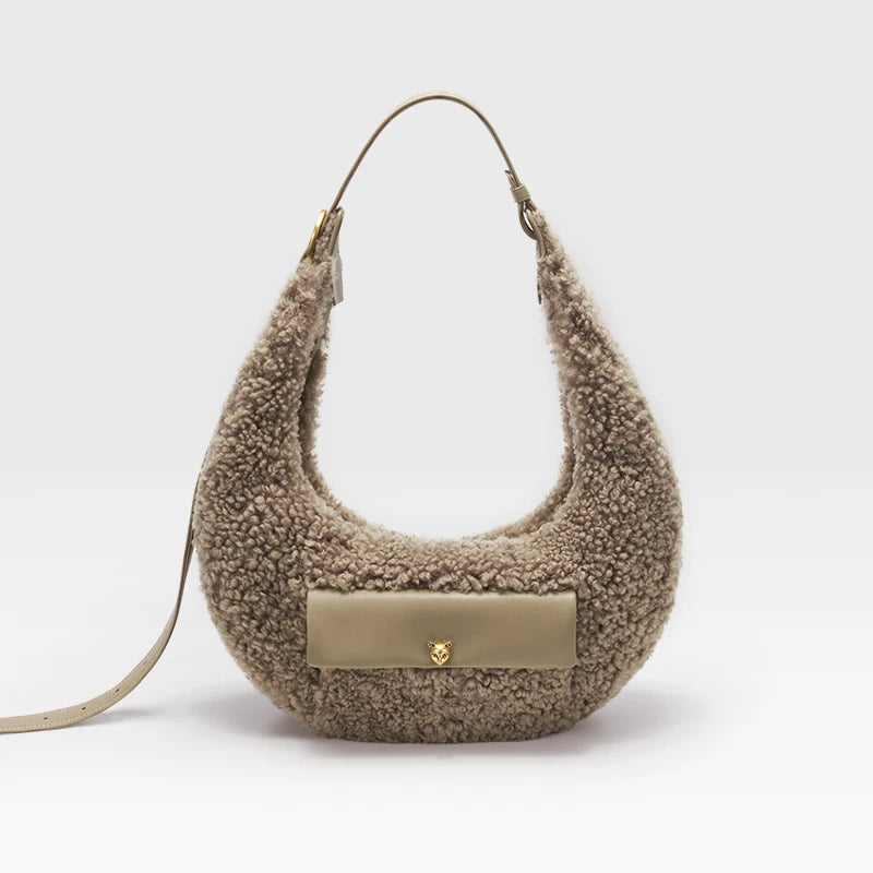Minimalist Wool Crescent Crossbody Bag