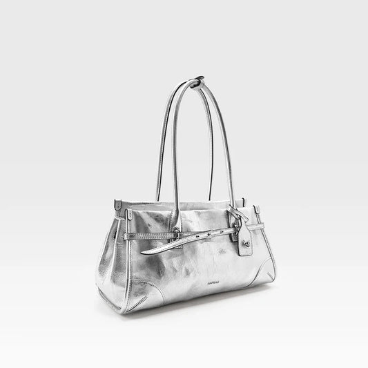 Silver Leather Moto Crossbody