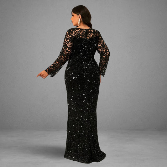 Modest Lace Sequin Velvet Maxi Dress