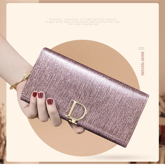 Wallet, Long Wallet, Pearl D-Buckle, Large Capacity, Multiple Slots, Genuine Cowhide Wallet, Clutch