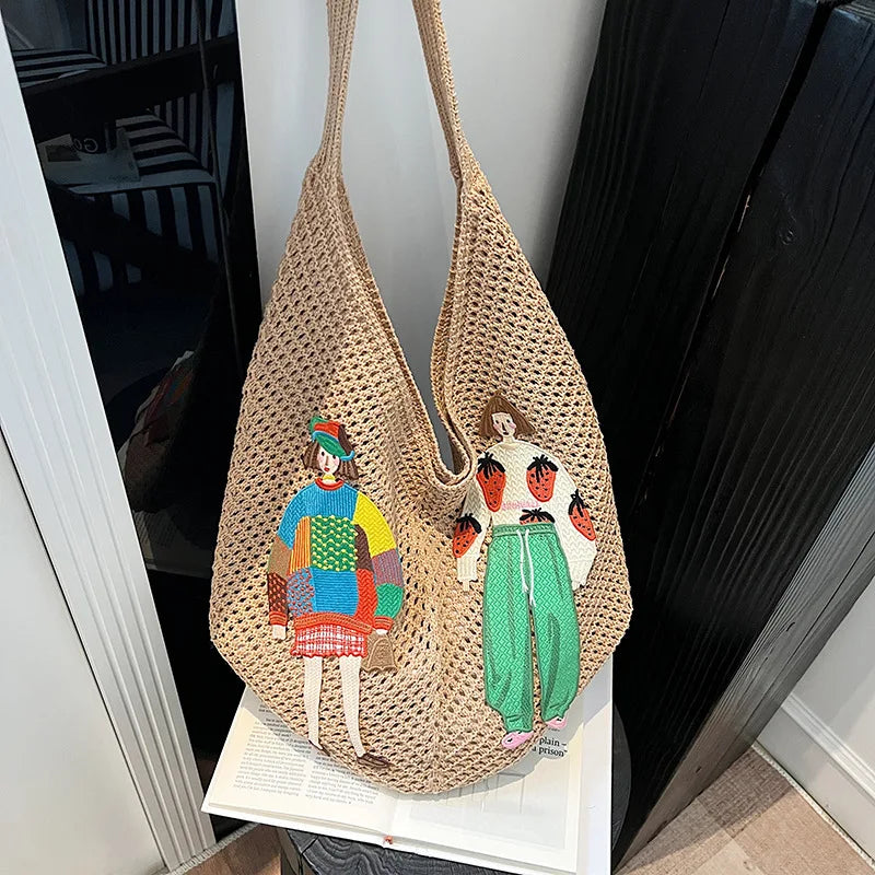 Lightweight woven shoulder bag for casual use.