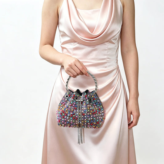 Multicolor Rhinestone Pearl Bucket Bag Luxury Bags Designers Ring