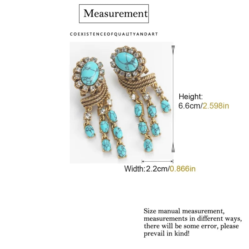 Blue Natural Stone Vintage Turquoise Earring For Lady Egg Design Pendant Tassel Beads Jewelry Luxury Valentine's Day Retro Gift