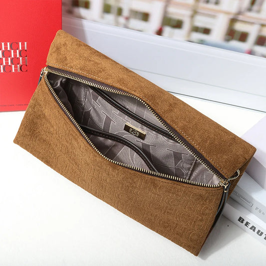 Suede Shoulder Bag Embossed Crossbody Clutch Luxury Designer Handbag
