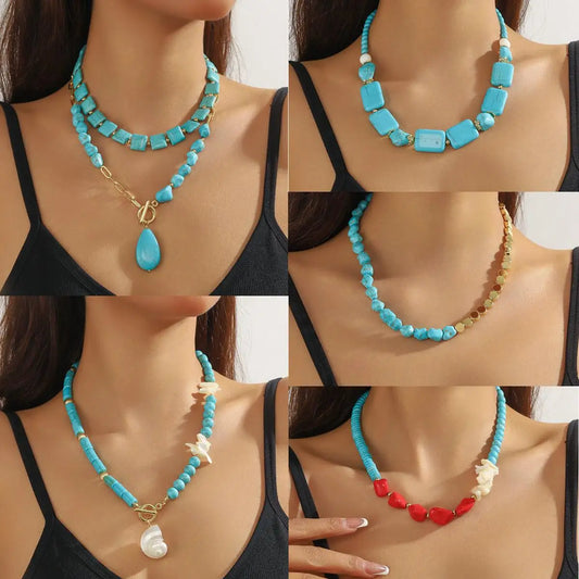 Natural Turquoise Beaded Teardrop Necklace
