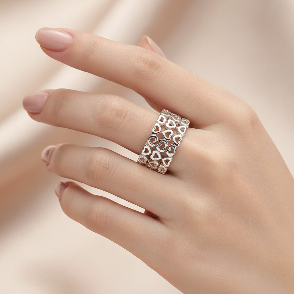 URMYLADY خاتم زفاف من الفضة الإسترليني عيار 925 بتصميم قلب مجوف بمقاسات 7-10#