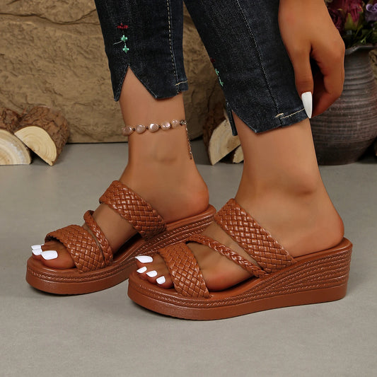 Wedges Sandals Summer Slip on High-heeled Shoes Comfortable Flower