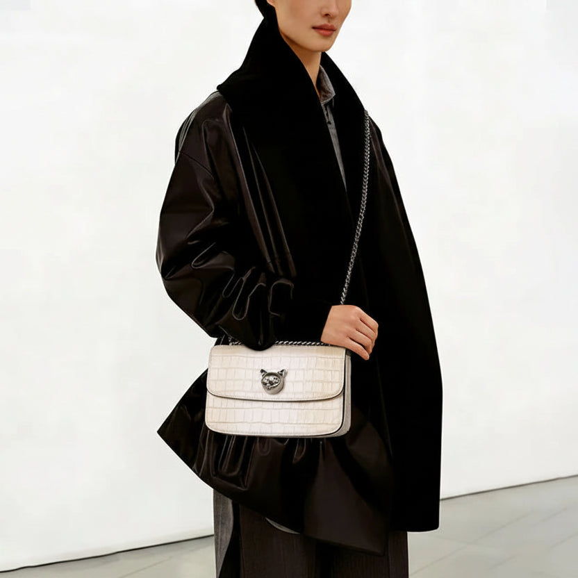 Croc Leather Square Crossbody Bag