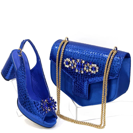 Italian Design Rhinestone-encrusted Party Shoes and Special Bag High