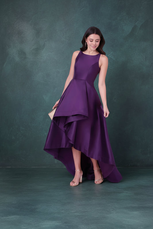 Satin Hi-Low Prom Dress Sleeveless Round Neck A Line