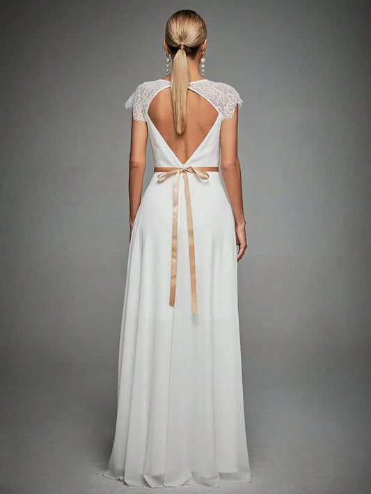 Lace Sleeve Chiffon Wedding Dress