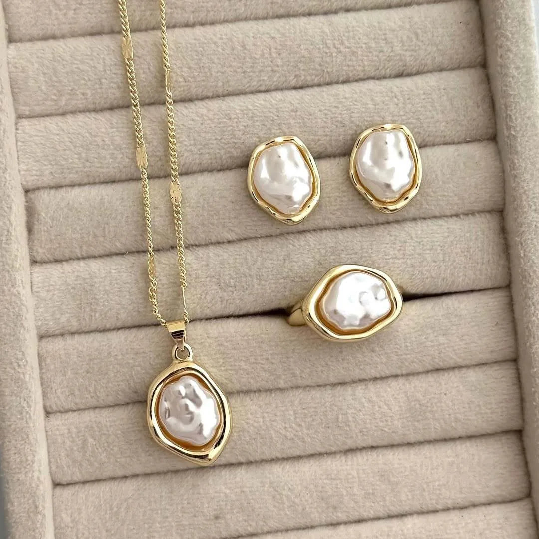Baroque Pearl Necklace, Cuff & Ring Set