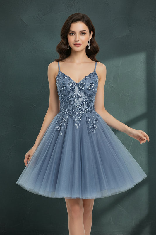 Green Lace Short Prom Dresses Sexy Sequins Tulle Side