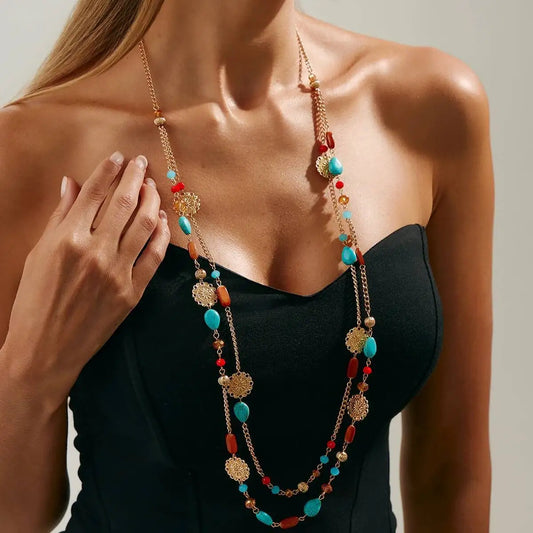 Boho Acrylic Beaded Long Necklace