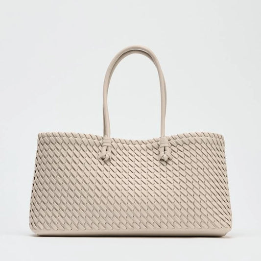 Elongated Woven Shopper Tote Bag for Women