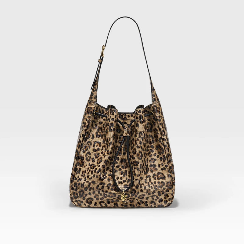 BAFELLI Leopard Print Leather Shoulder Bag