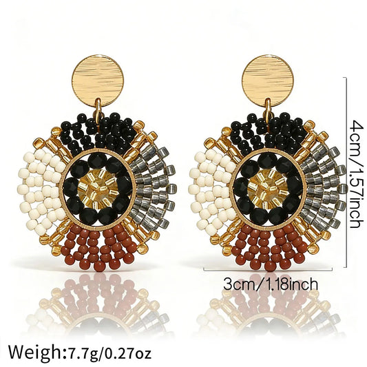 Sweet, Round, Colorful Handmade Beaded Earrings in a Bohemian