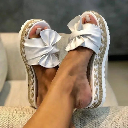 Bowknot Weave Sandals Wedge Bottom Casual Comfy No Slip