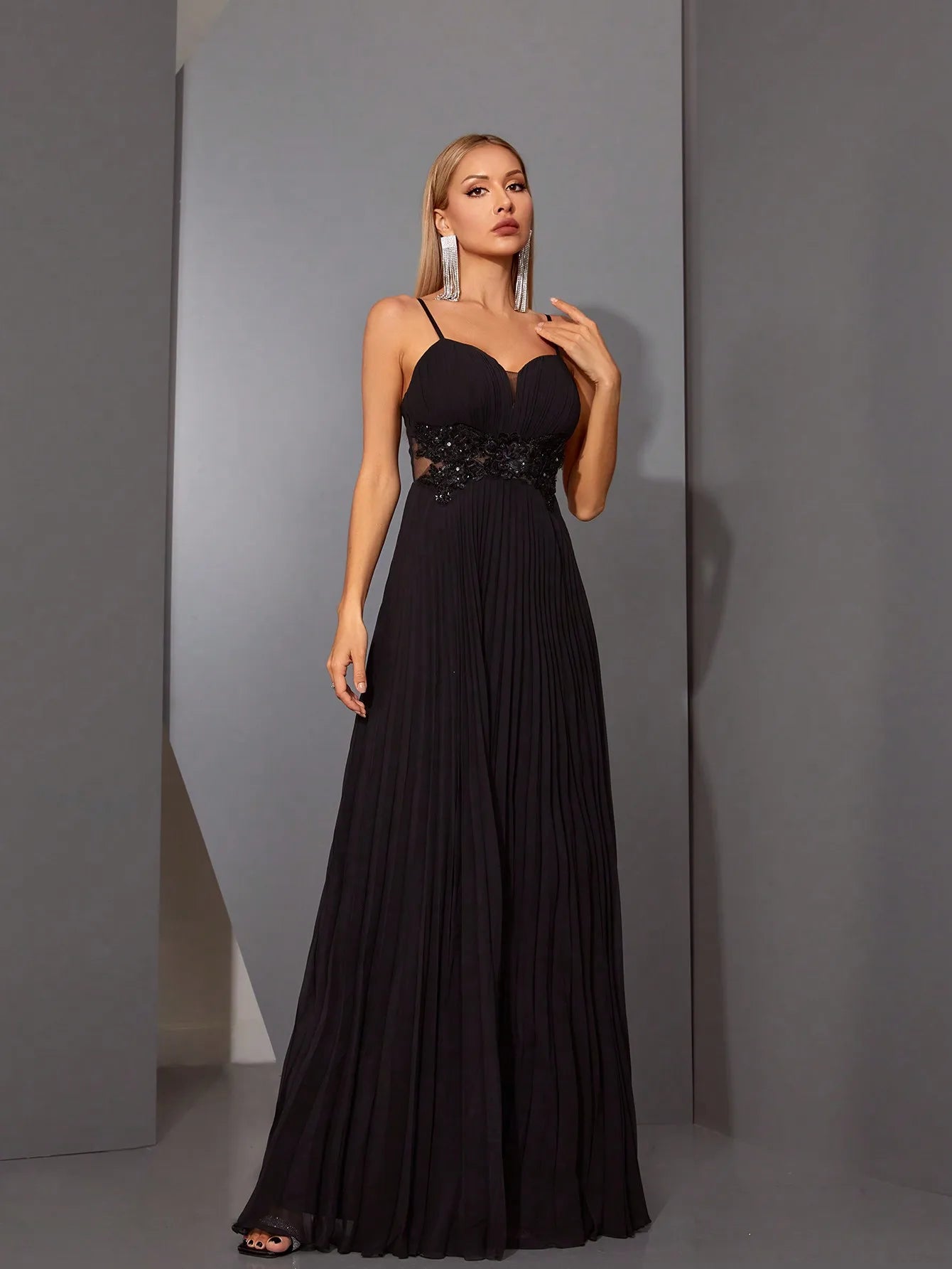 One Shoulder Beaded Chiffon Evening Dress