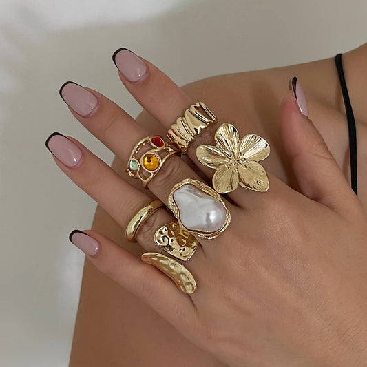Crystal Pearl Ring Set