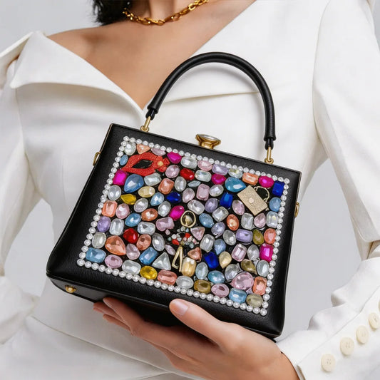 Diamond Embellished Vegan Leather Crossbody Handbag