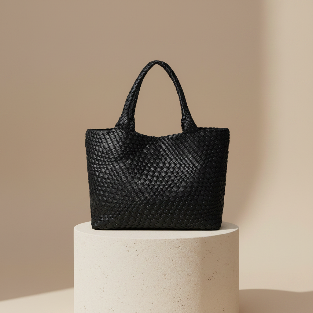 Vegan Leather Woven Tote Bag