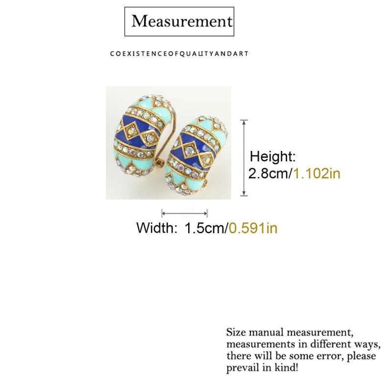 Vintage Luxury Designer Jewelry Enamel Blue Stud Earrings Quality Rhinestone Trend 2025 New Wedding Accessories Party For Woman
