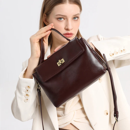 Genuine Leather Oil Wax Satchel Bag