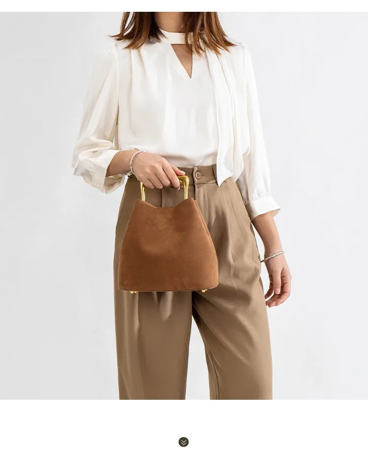 Velvet Metal Handle Clutch Bag
