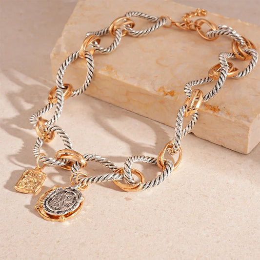 Vintage Twisted Chain Coin Pendant Necklace