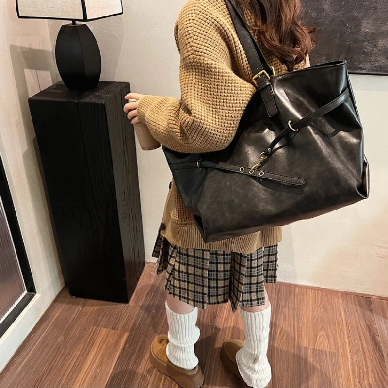 Retro Y2K PU Leather Tote Bag