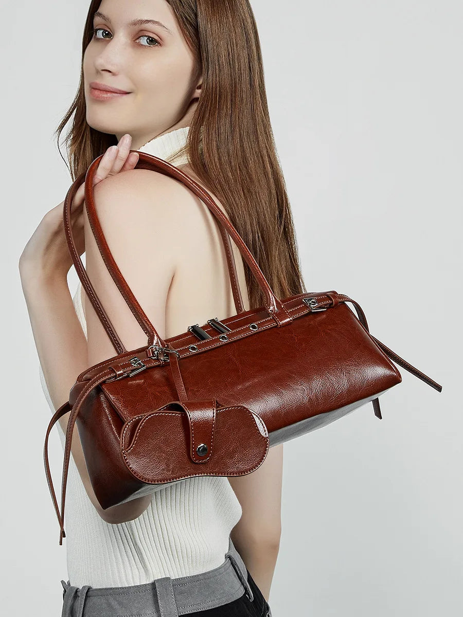 Vintage Cowhide Leather Long Shoulder Bag