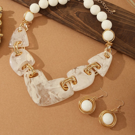 Geometric Turquoise Resin Statement Necklace & Earrings Set