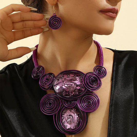 Handwoven Crystal Statement Necklace & Earrings Set