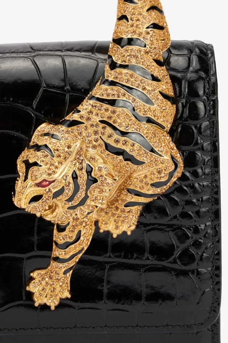 Croc Embossed Crystal Shoulder Bag