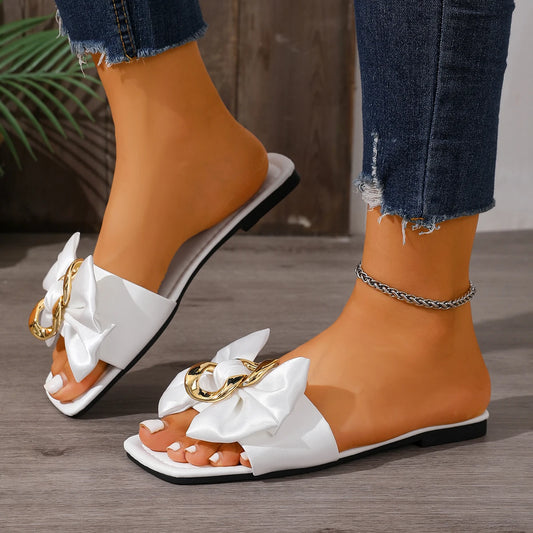 Summer Hot Selling Square Headed Comfortable Flat Slippers Style