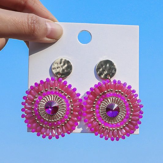 Bohemian Handmade Colorful Crystal Beads Flower Earrings Ethnic Rhinestone