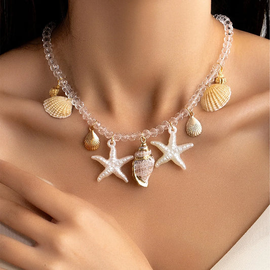Shell, Starfish & Conch Beaded Necklace