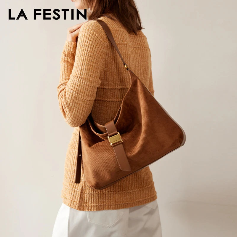 LA FESTIN Large Suede Crossbody Tote Bag