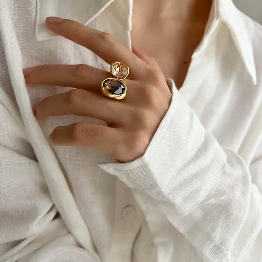 Rhinestone Geometric Ring