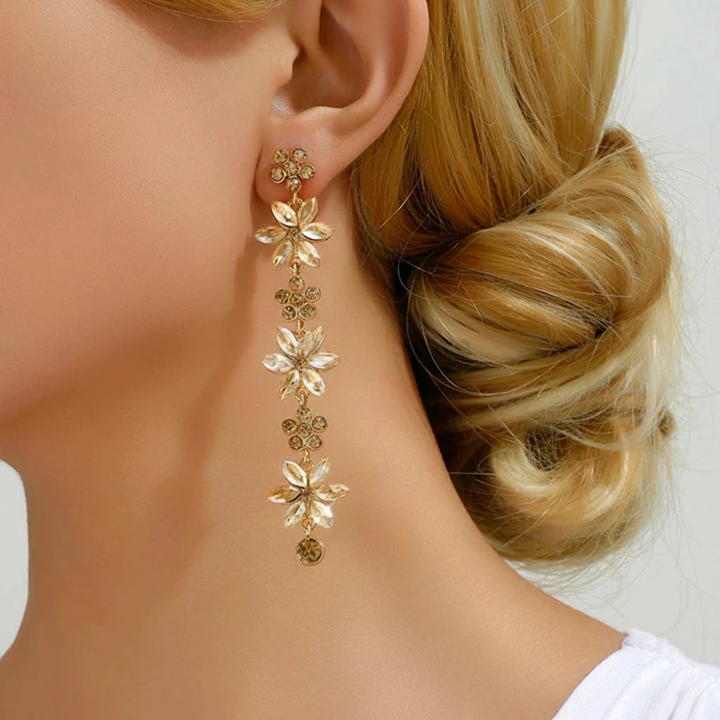 Romantic Shiny Glass Flower Dangle Drop Earrings