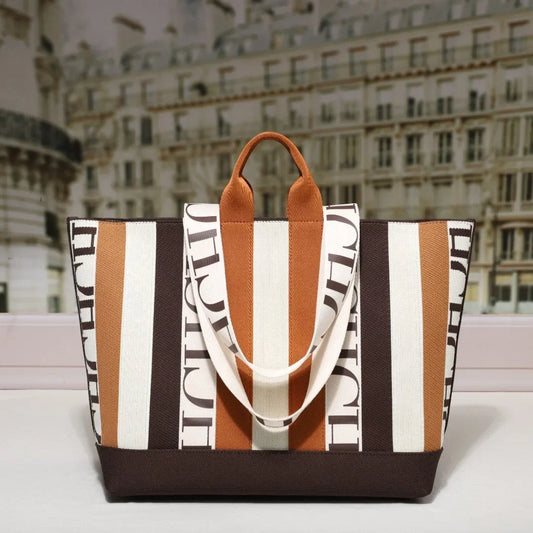 Tote Bag Simple Stripe Design Shoulder Bag Letter Print