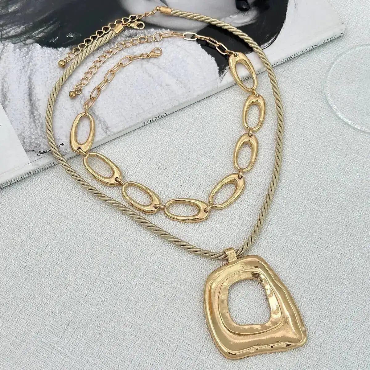 Geometric Square Necklace Set