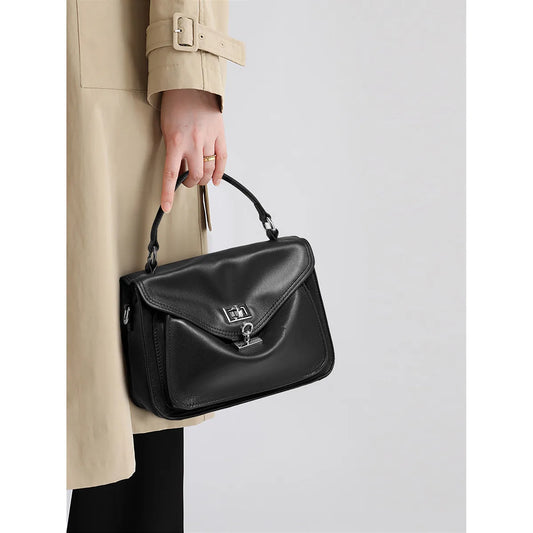 FOXER Genuine Leather Turn-Lock Shoulder Bag
