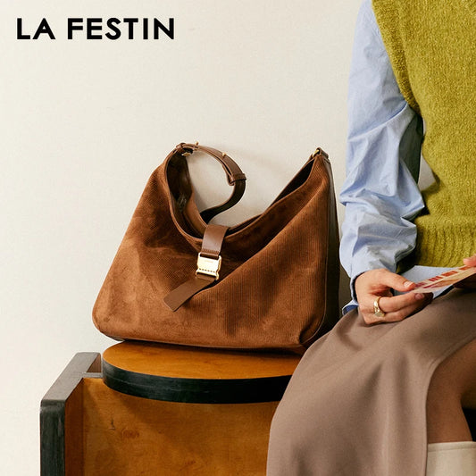 LA FESTIN Large Suede Crossbody Tote Bag