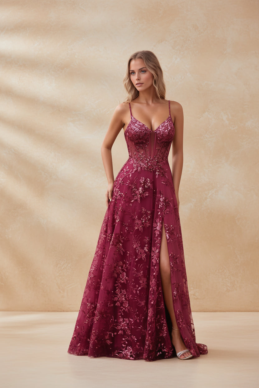 Spaghetti Strap Sequin Prom Dress
