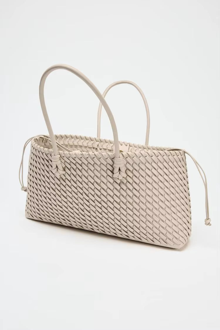 Elongated Woven Shopper Tote Bag for Women