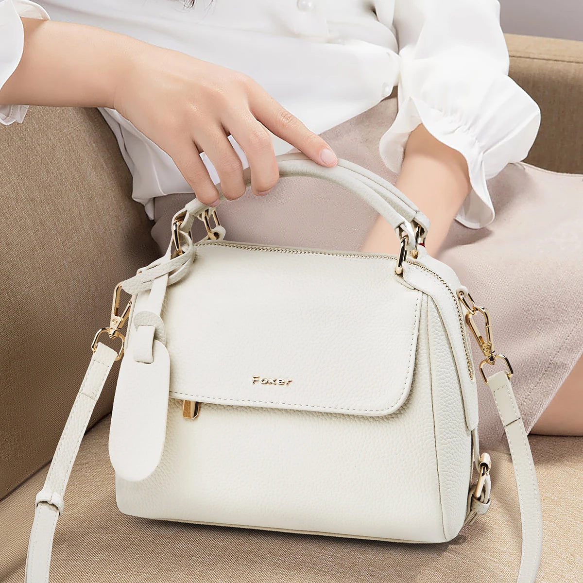 FOXER Women’s White Leather Crossbody Bag