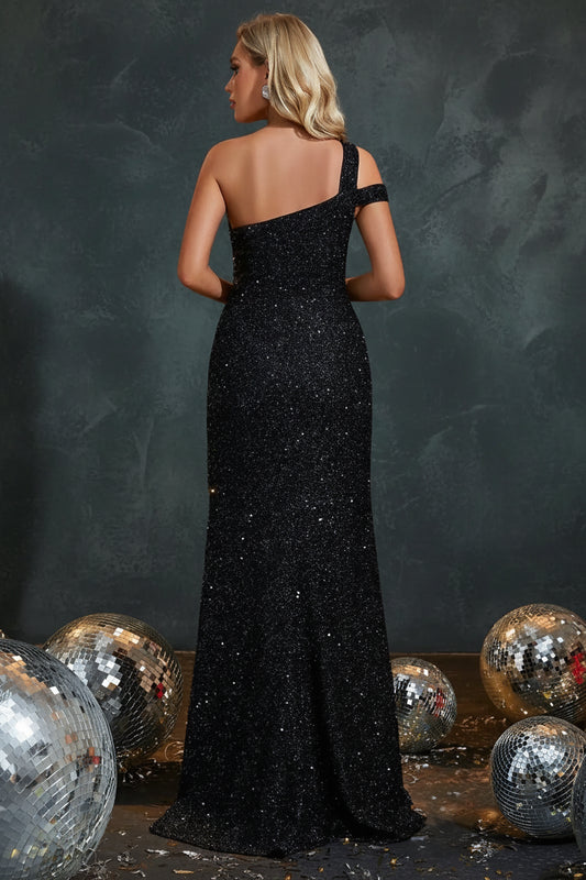 One Shoulder High Slit Evening Dress