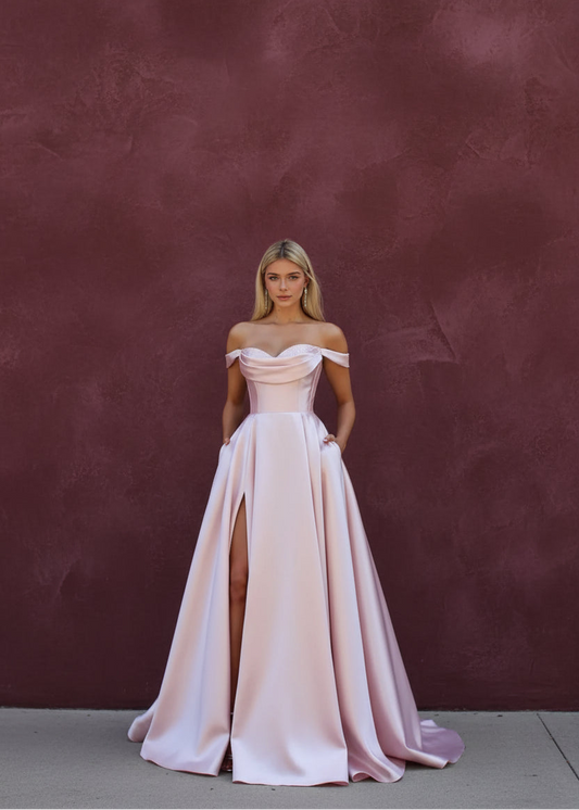Satin Prom Dress Off the Shoulder Formal Evening Dresses